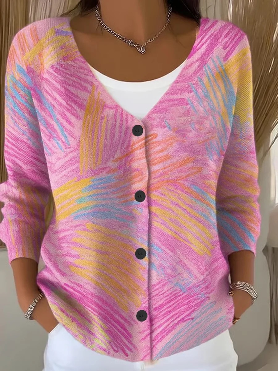 Womens Boho Floral Cardigan V-Neck Button-Up Sweater Outerwear Knited Sweater